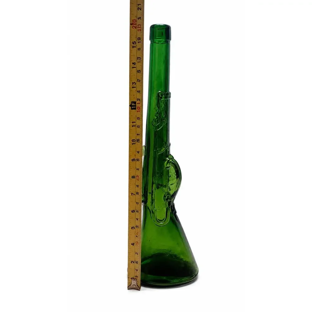 Vintage Empoli Green Glass Rifle Decanter Stag Deer Stopper Hunter Decor Italy